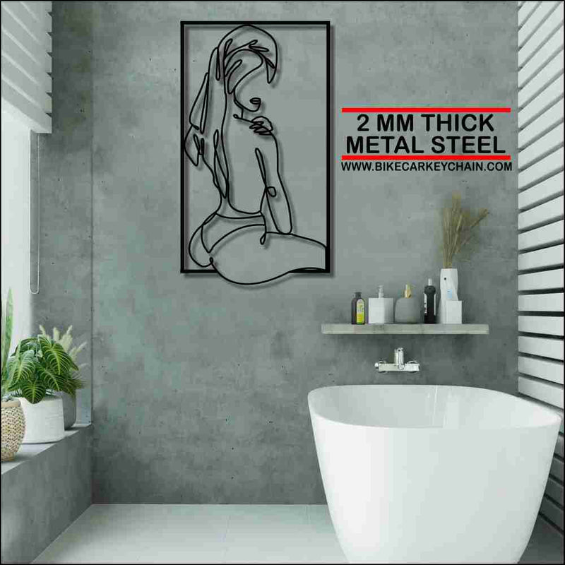 Woman in Towel Sitting Minimalist Metal Wallart