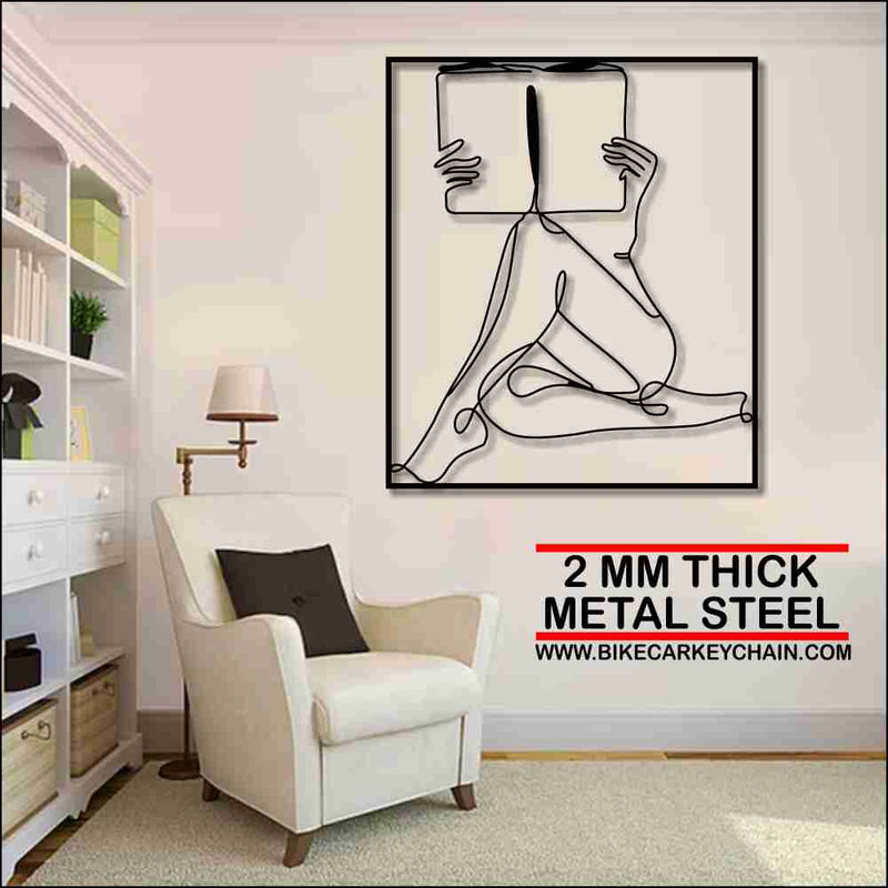 Woman Reading Book Minimalist Metal Wallart