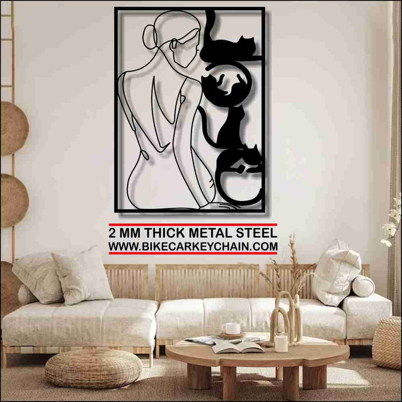 Woman with Cat Love Minimalist Metal Wallart