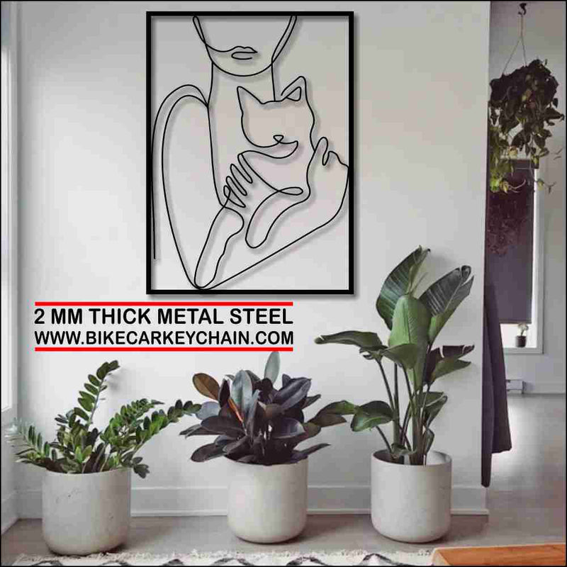 Woman with Cat Minimalist Metal Wallart