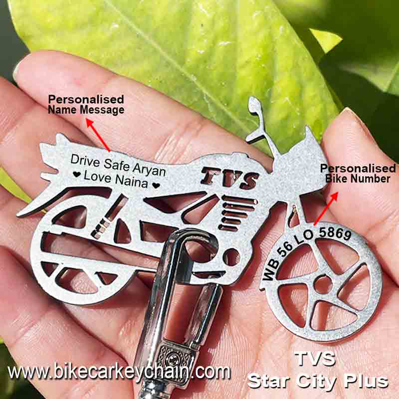 TVS-Star-City-Plus 	Bike Name Number Keychain