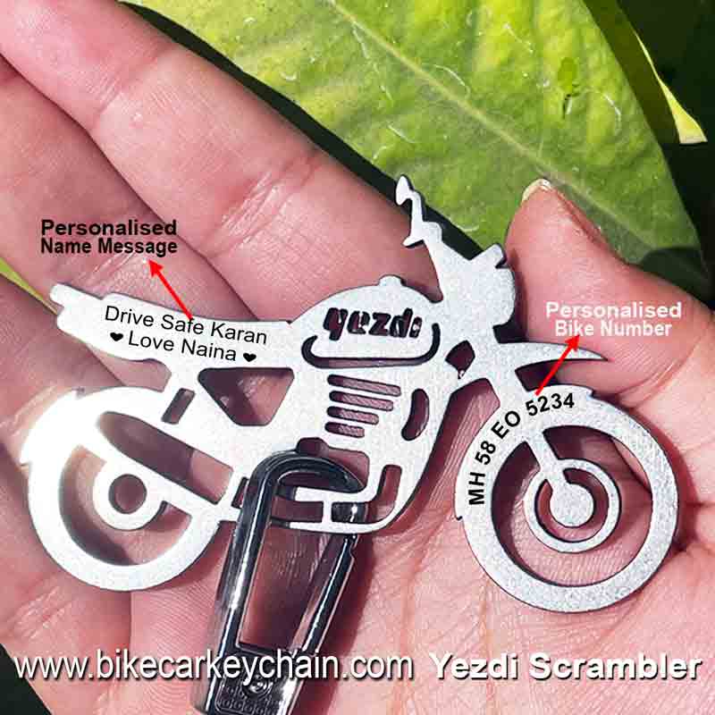 Yezdi-Scrambler Bike Name Number Keychain